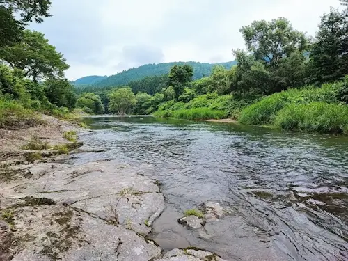 奥入瀬渓流下流付近の川と自然